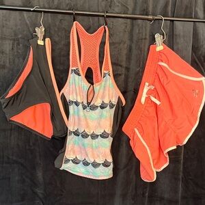 Gerry Weber Coral, Black and Multicolor Girls' Swim Three-Piece Set